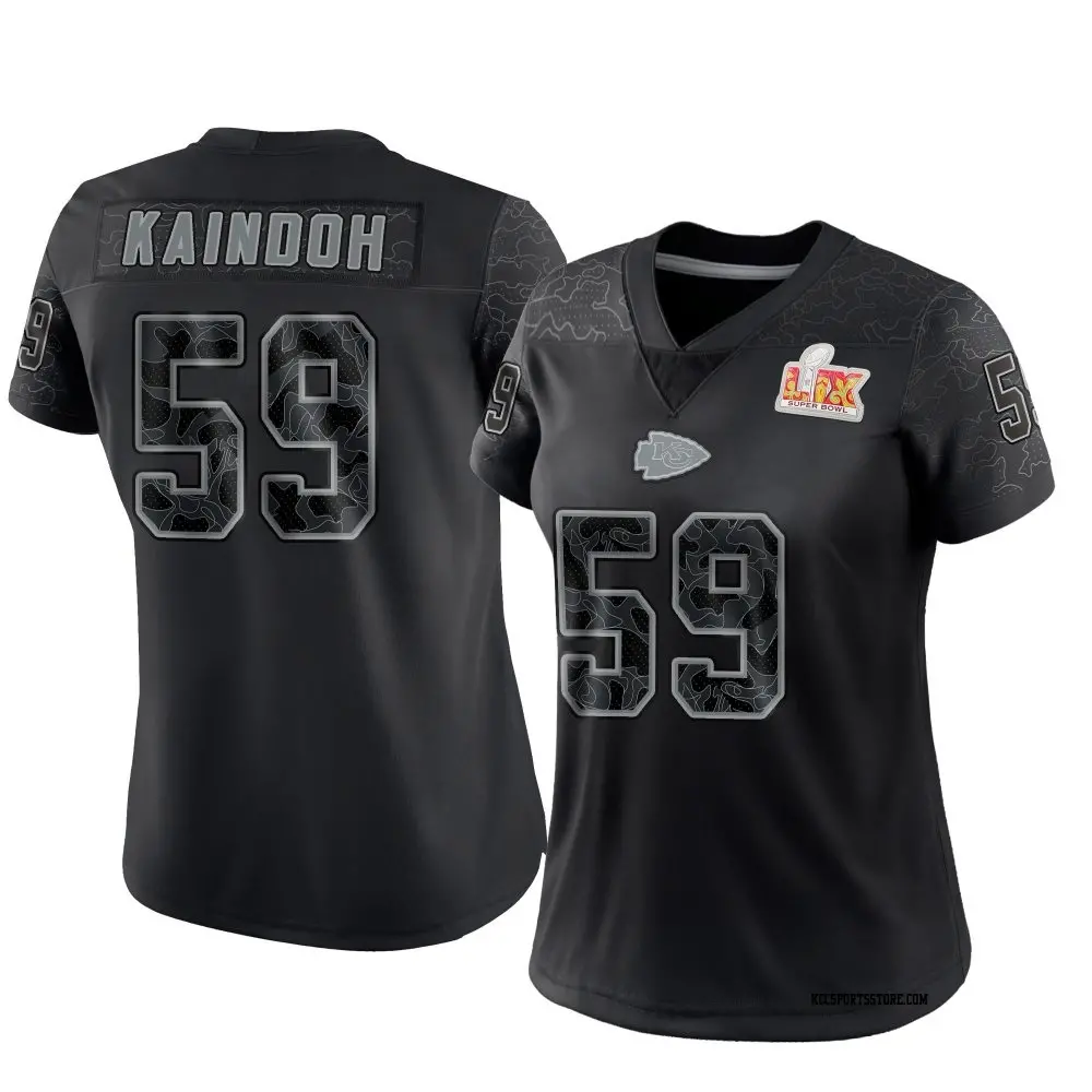 Limited Black Women's Joshua Kaindoh Kansas City Chiefs Reflective Super Bowl LIX Jersey